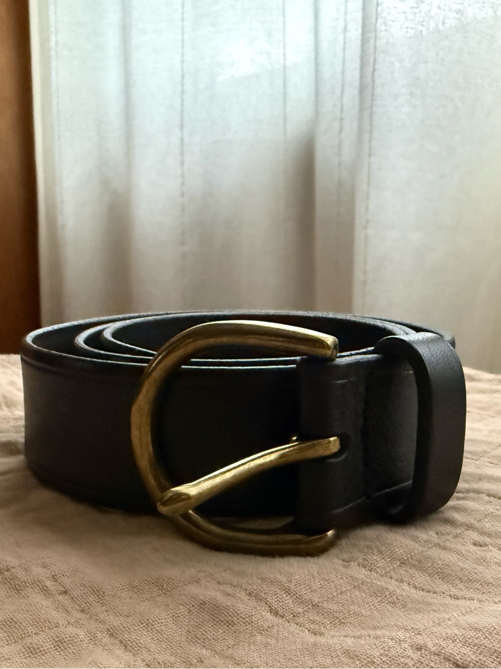 Madewell Black Leather Belt with Brass-Tone D-Ring Buckle XS